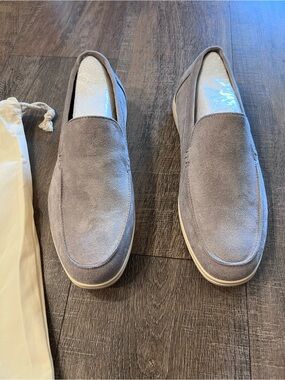 Men's Grey Suede Slip-On Loafers with White Sole